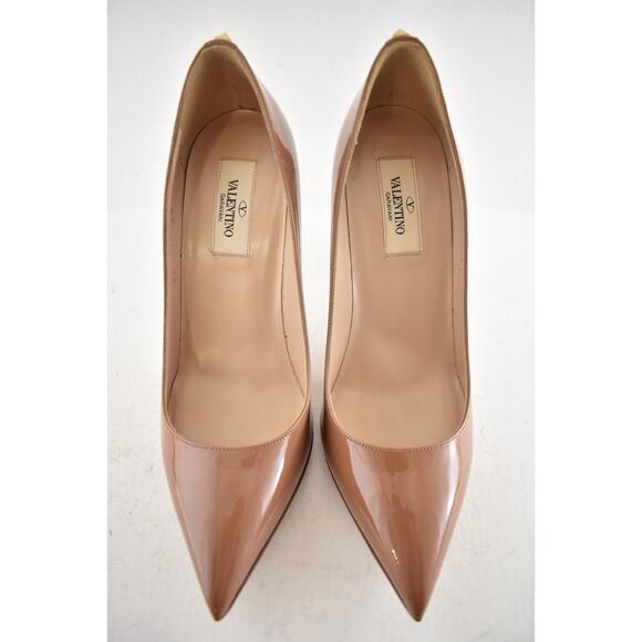 Valentino Rockstud Dark Nude Beige Patent Leather Pointed Heel Classic Pump 36.5 - Picture 4 of 11